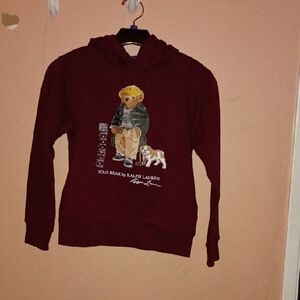 Ralph Lauren Burgundy Hoodie with Bear Graphic